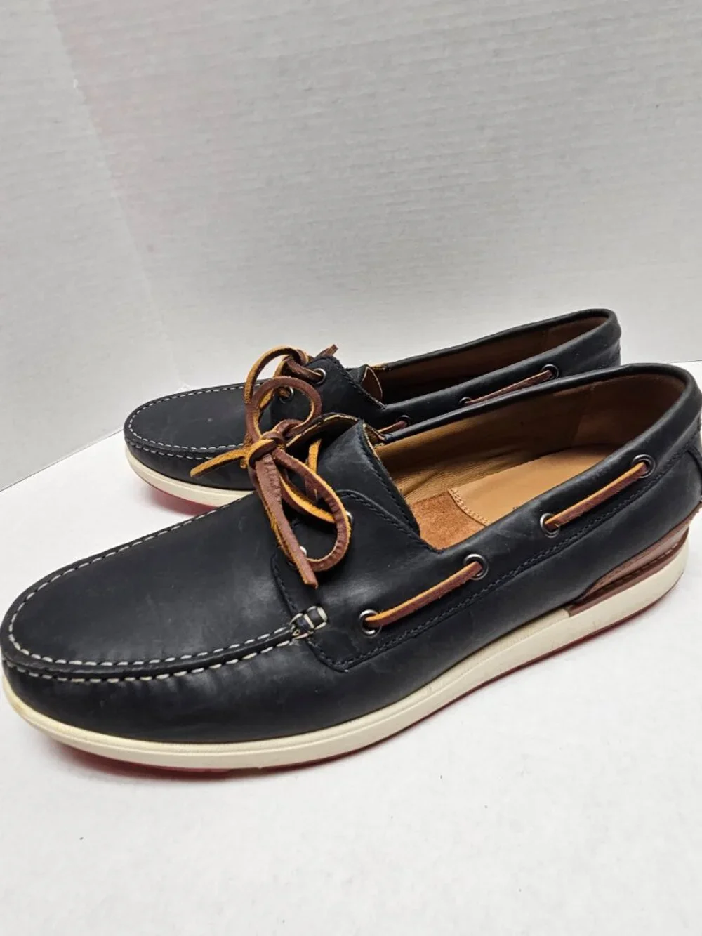 Mens Johnston & Murphy Tru Foam Boat 2 Eye Monaco Shoes Sheepskin Leather 12